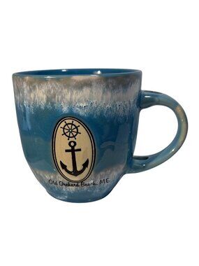 Old Orchard Beach ME Mug Souvenir Nautical Blue Gray Cream Ceramic No Spoon